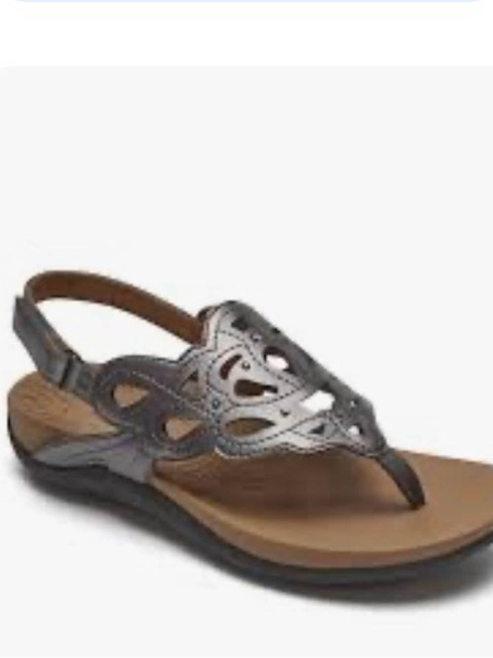 Vintage Rockport Women's Pewter Bronze Laser-Cut Toe-Post Slingback
Stud Accents